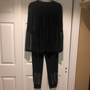 Black velour 2 piece beaded outfit